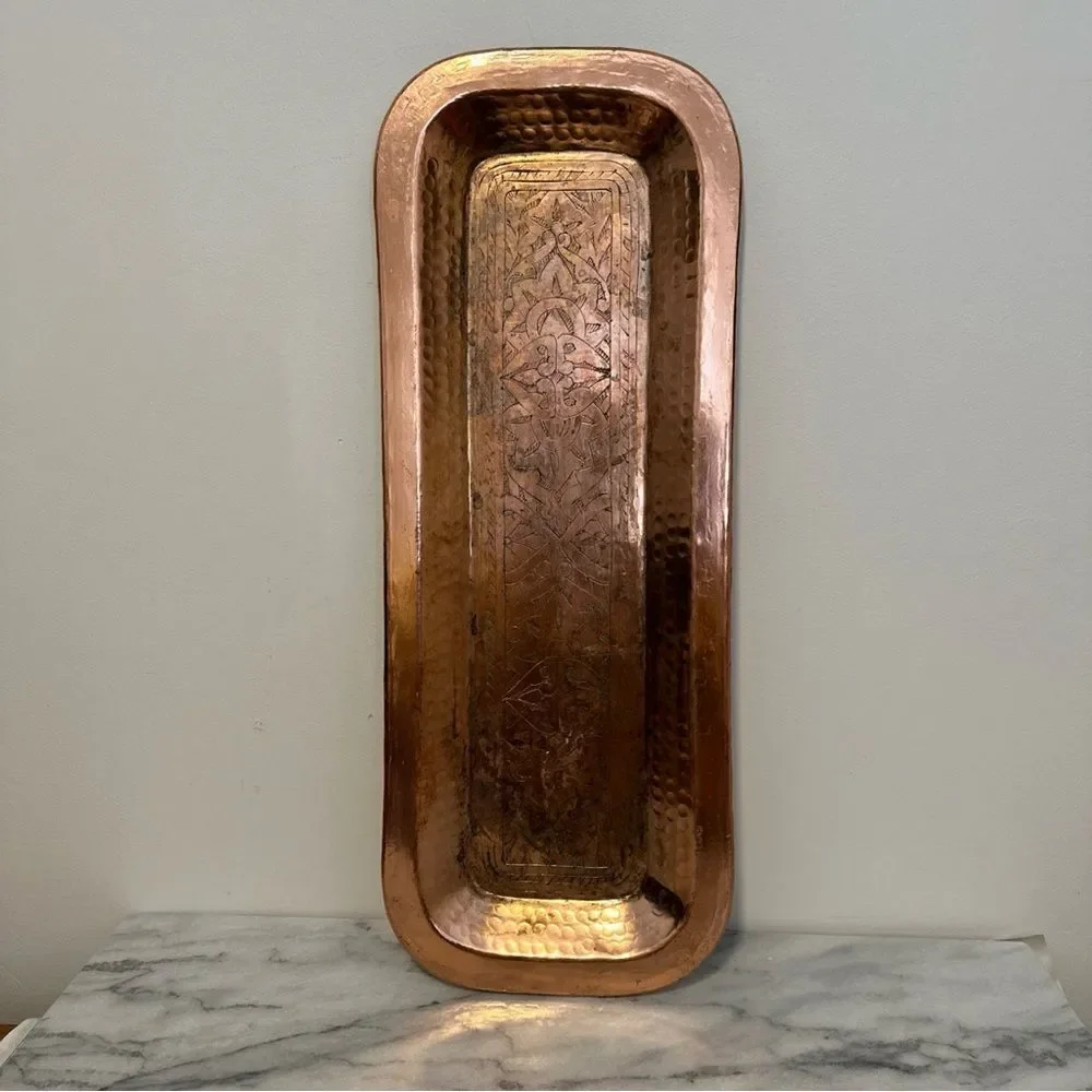 Copper Vanity Tray floral embossed hammered design
